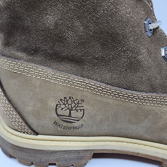 Timberland Teddy Fleece Fold Down Boots Women 7 Taupe Leather Waterproof Lace-up - Picture 9 of 16